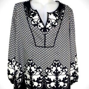 Chico's Womens Blouse Size 1 (8/10) Artisan Geometric Peplum
